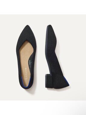 11.5 Rothys The High Point Flats Solid Black Pointed Toe Sustainable Knit Shoes